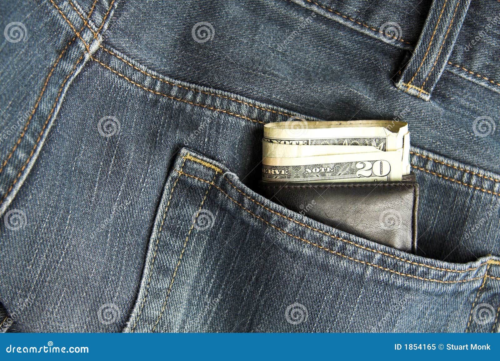 Wallet in jeans stock image. Image of green, banking, bucks 1854165