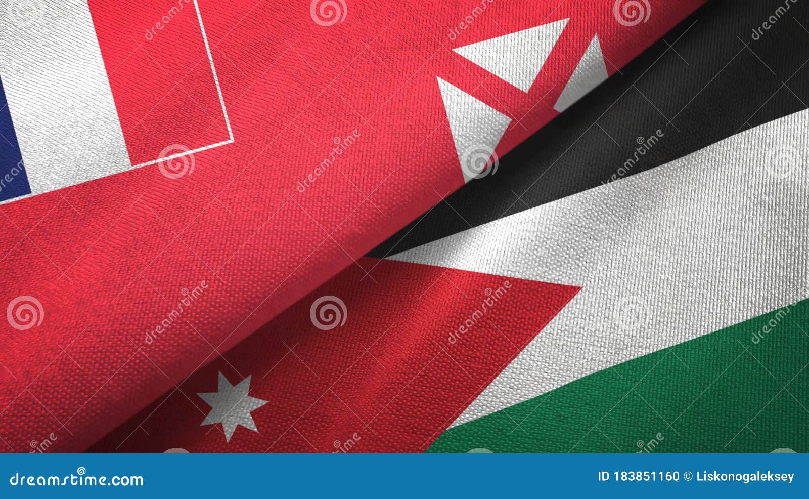 Wallis and Futuna and Jordan Two Flags Textile Cloth, Fabric Texture