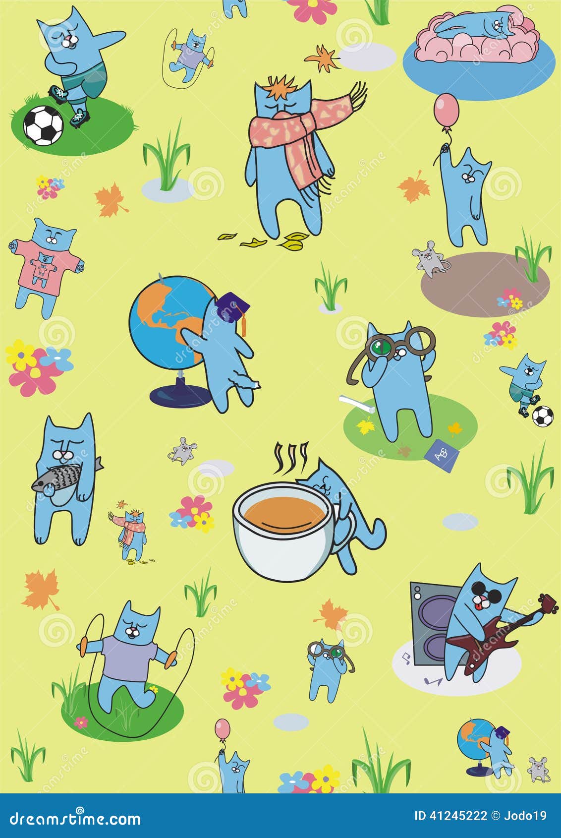 Wallpaper with blue cats stock vector. Illustration of cheerful 41245222