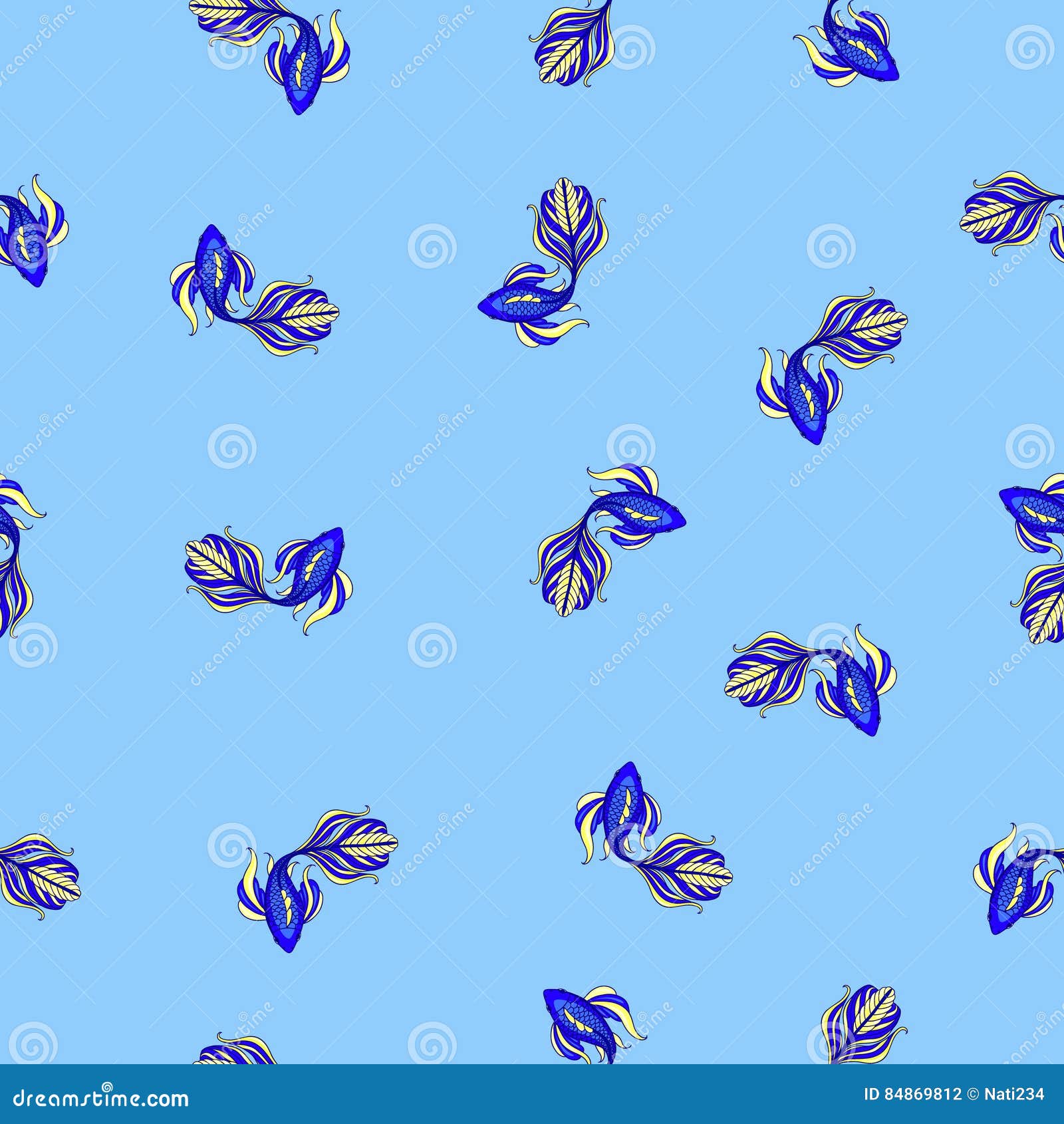 Wallpaper with blue fish. stock illustration. Illustration of drawing