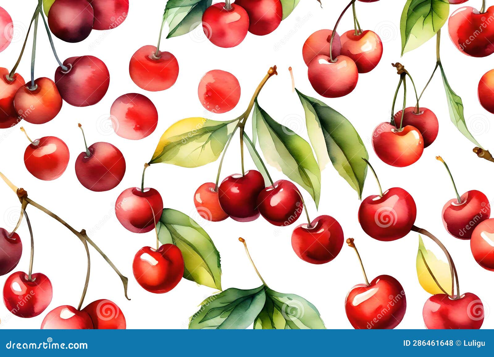 Playful Cherries on a White Canvas Stock Illustration - Illustration of
