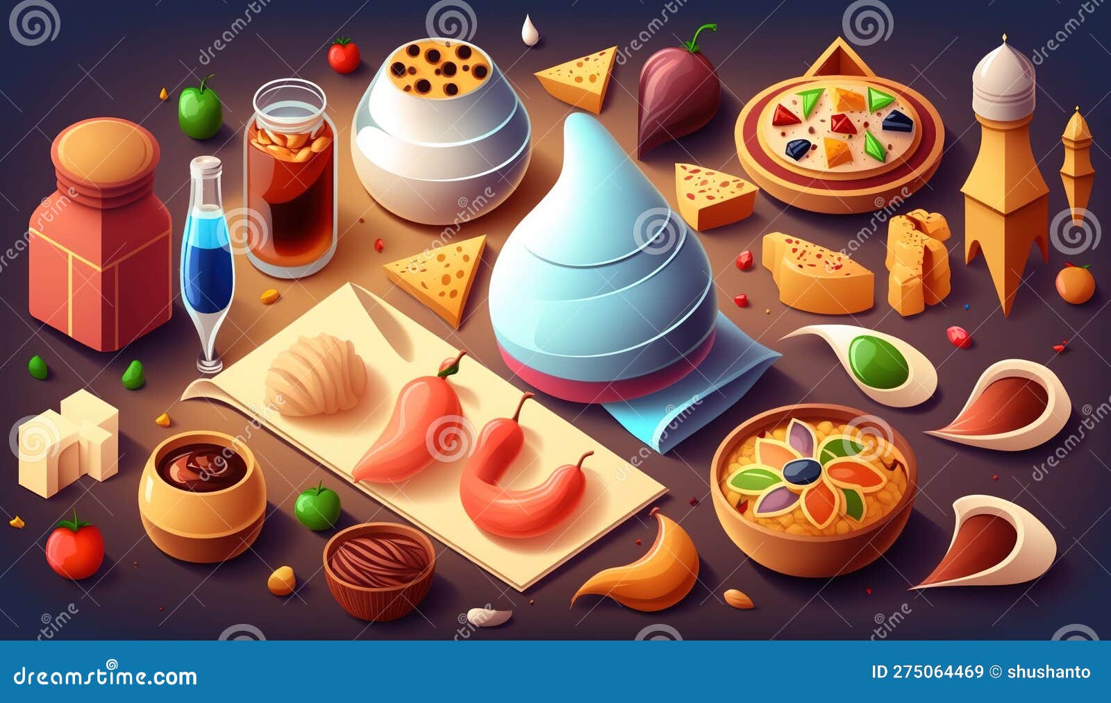 Wallpaper of food items stock illustration. Illustration of muffin