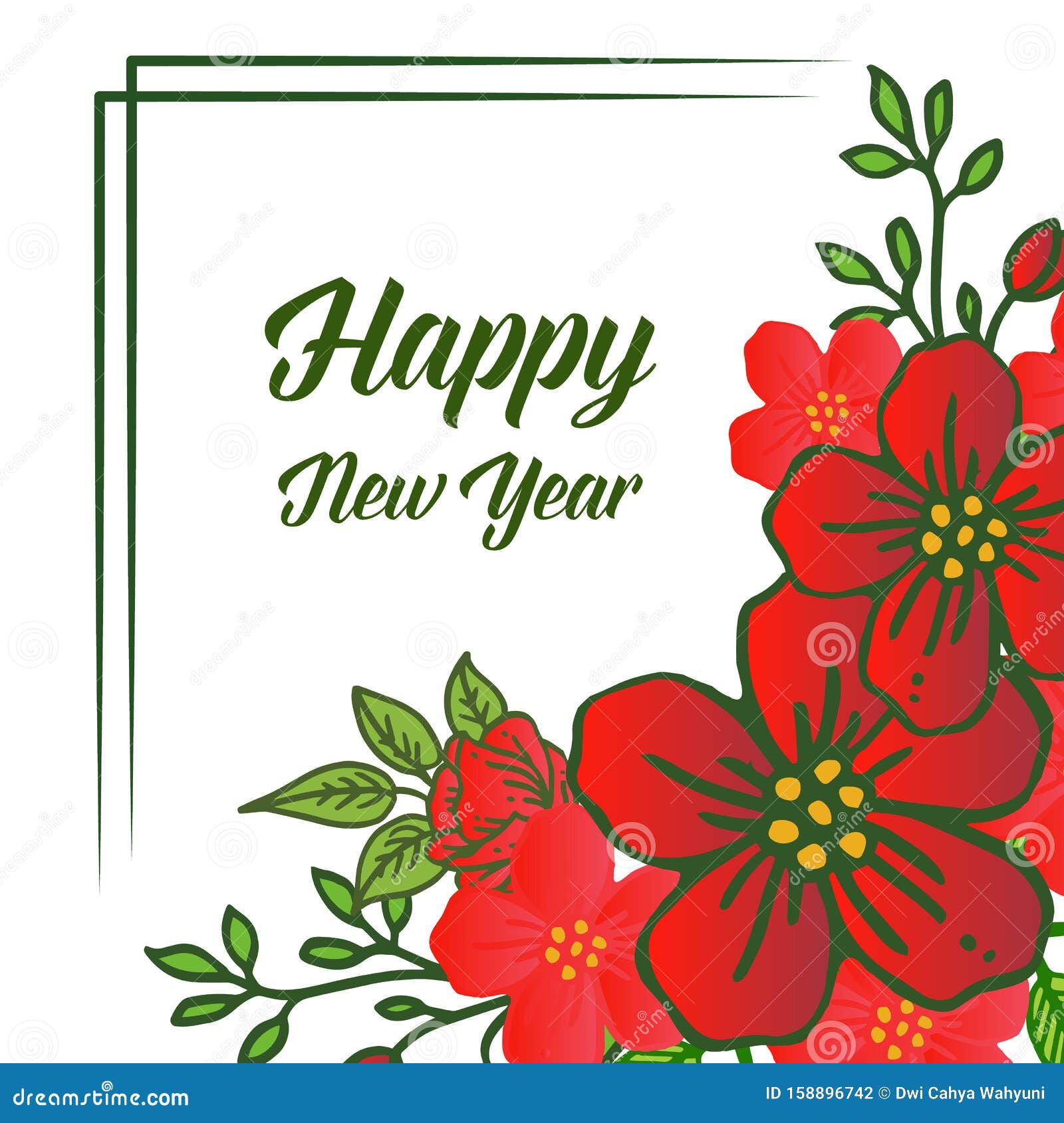 Wallpaper of Red Flower Frame Blossom, for Elegant Card Happy New Year.  Vector Stock Vector - Illustration of nature, ornament: 158896742