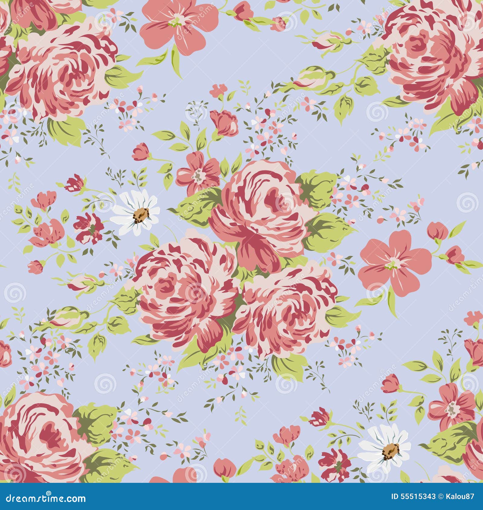 Blue Vintage Flower Wallpaper