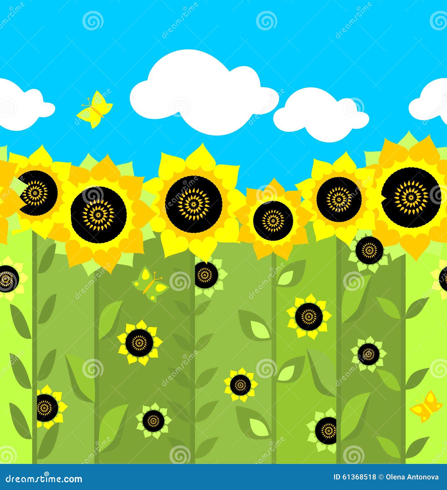 Wallpaper with sunflowers stock vector. Illustration of butterfly 61368518