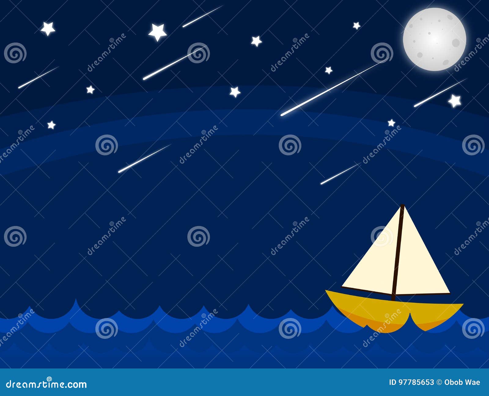 Wallpaper Vector Night In Middle Of The Sea With Stars And Moon