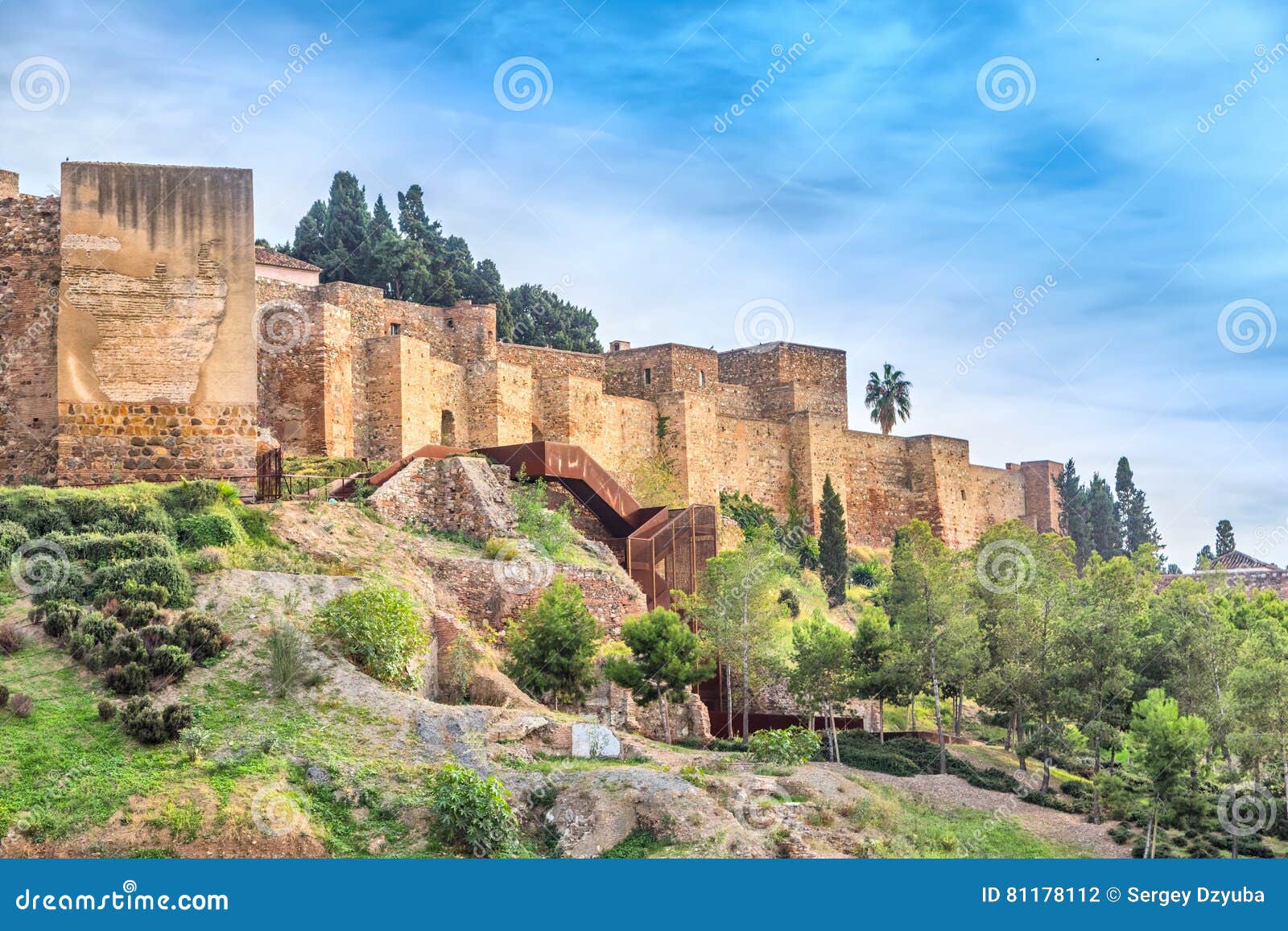 walls of alcazaba fortress in malaga