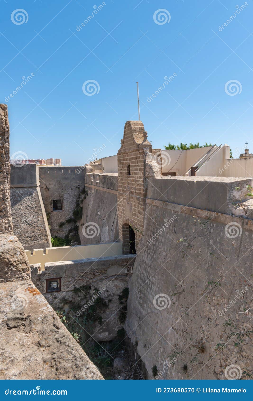 walls and entrance moat at santa catalina castle, cÃ¡diz spain