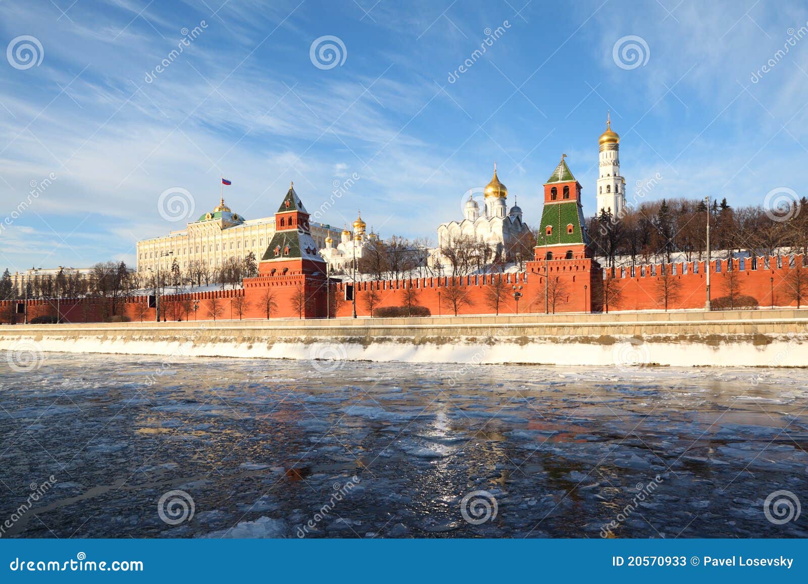 walls of famous kremlin and ivan great bell tower