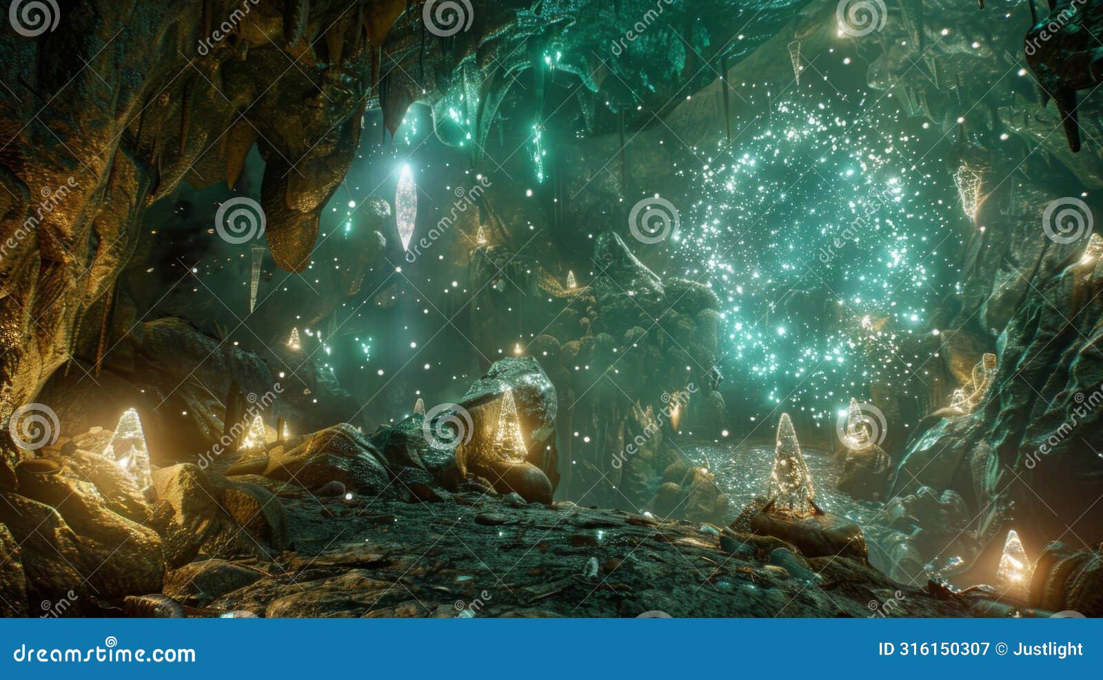 the walls of the remote cave are covered in intricate s and glowing crystals illuminating the mysterious enclave