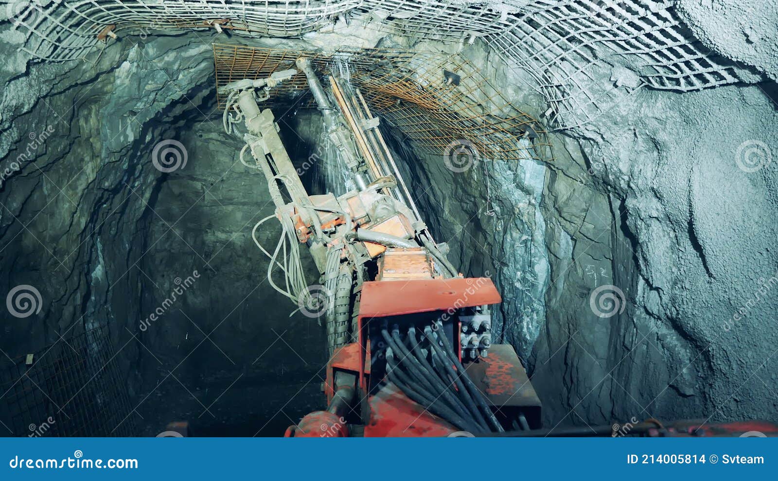 Walls of the Underground Mine are Getting Drilled by a Bore