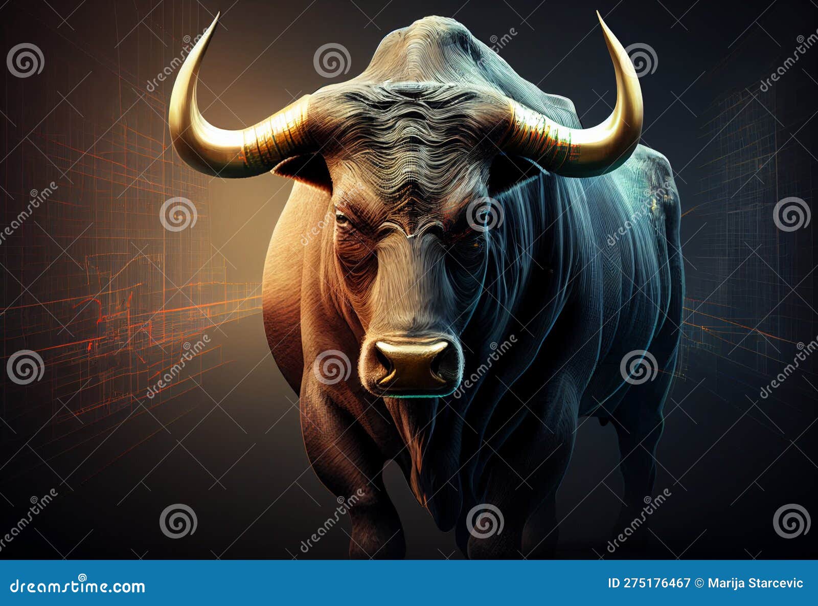 wallstreet bull, bullish stock market sentiment concept. finances and wealth growth