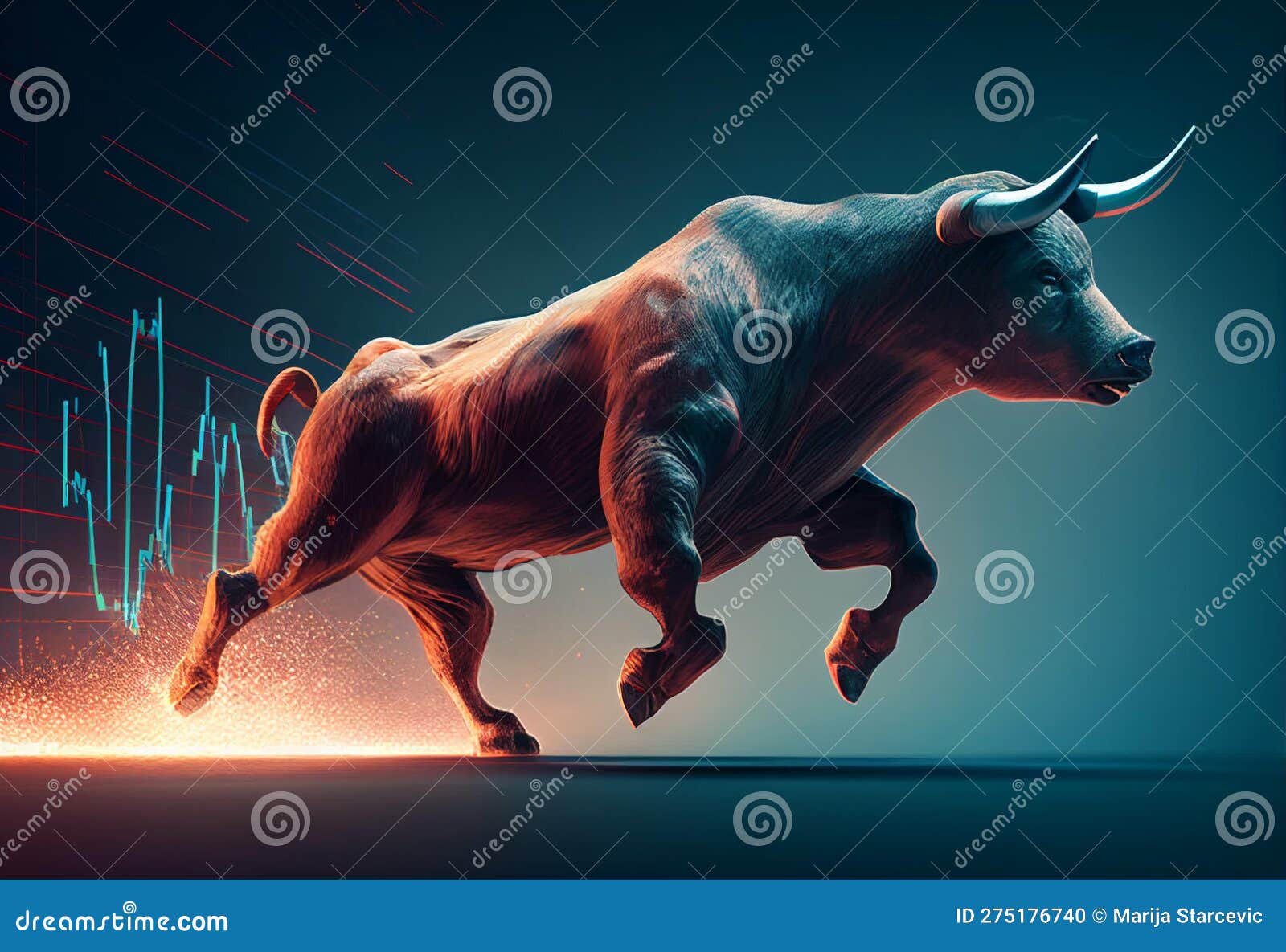 wallstreet bull, bullish stock market sentiment concept. finances and wealth growth