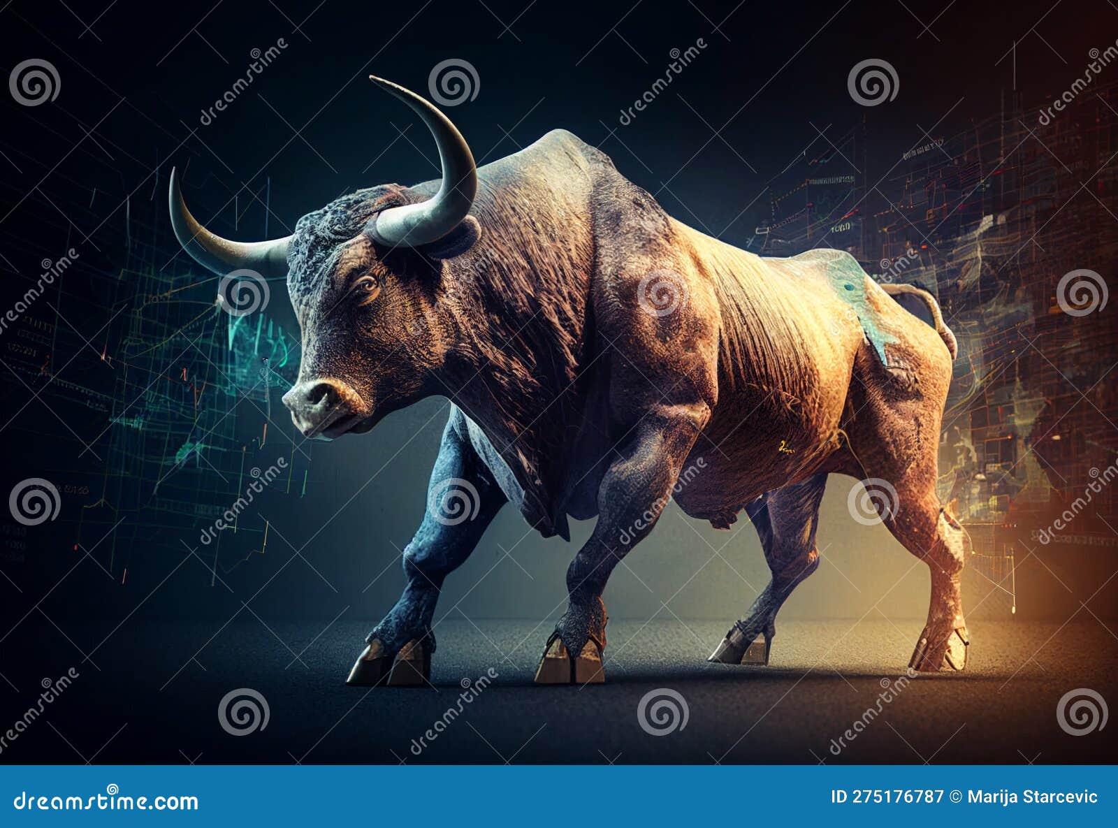 wallstreet bull, bullish stock market sentiment concept. finances and wealth growth