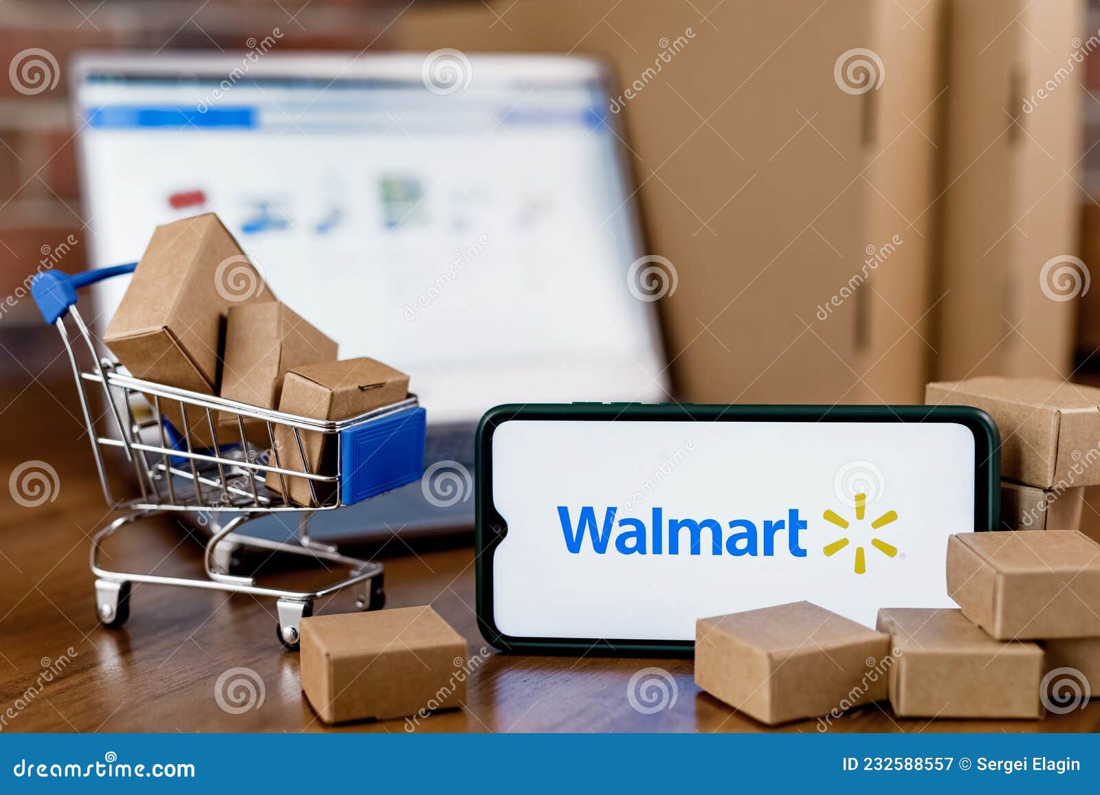 Walmart Es Una Multinacional Americana De Comercio Minorista. Smartphone  Con El Logotipo De Walmart En El Carrito De Compras De Pa Fotografía  editorial - Imagen de escaparate, cesta: 232588557