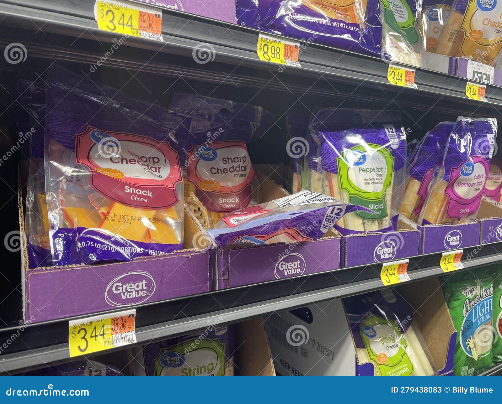 Walmart Grocery Store Interior Great Value Bagged Cheeses Editorial