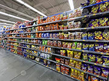 Walmart Grocery Store Interior Potato Chip Section Side View Editorial