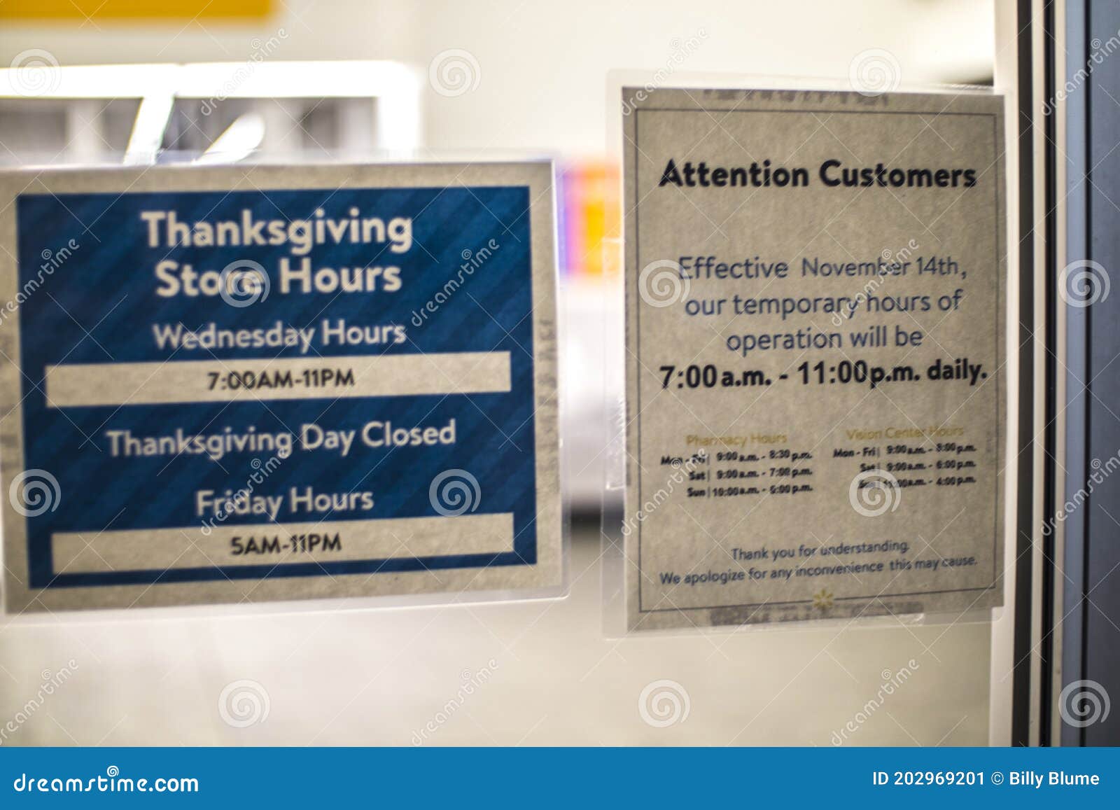 Walmart Thanksgiving Stores Hours Sign in a Window Editorial Photo