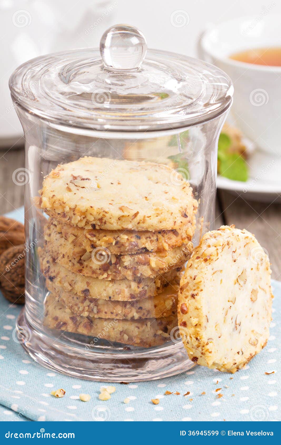 Walnut cookies in a jar stock image. Image of tasty, sugar 36945599