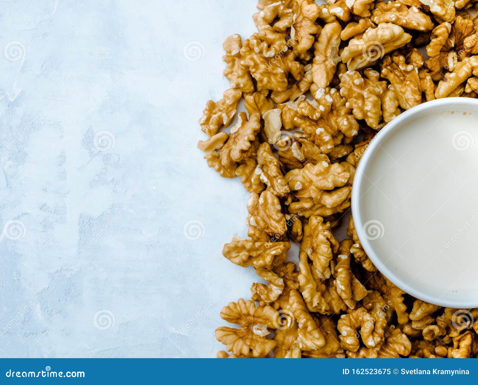 Walnut Nut Vegan Milk with Walnut Kernel. Top View. Stock Image Image