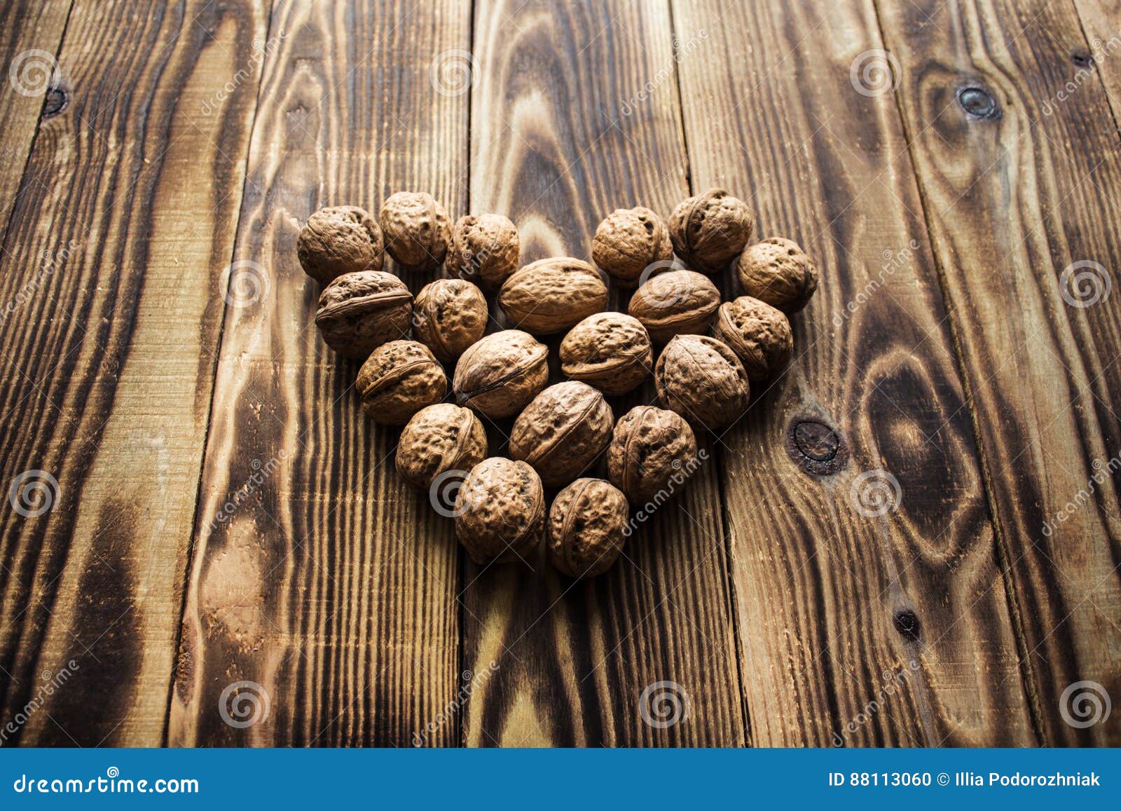 Walnuts in Heart on Wooden Background Stock Photo Image of decoration