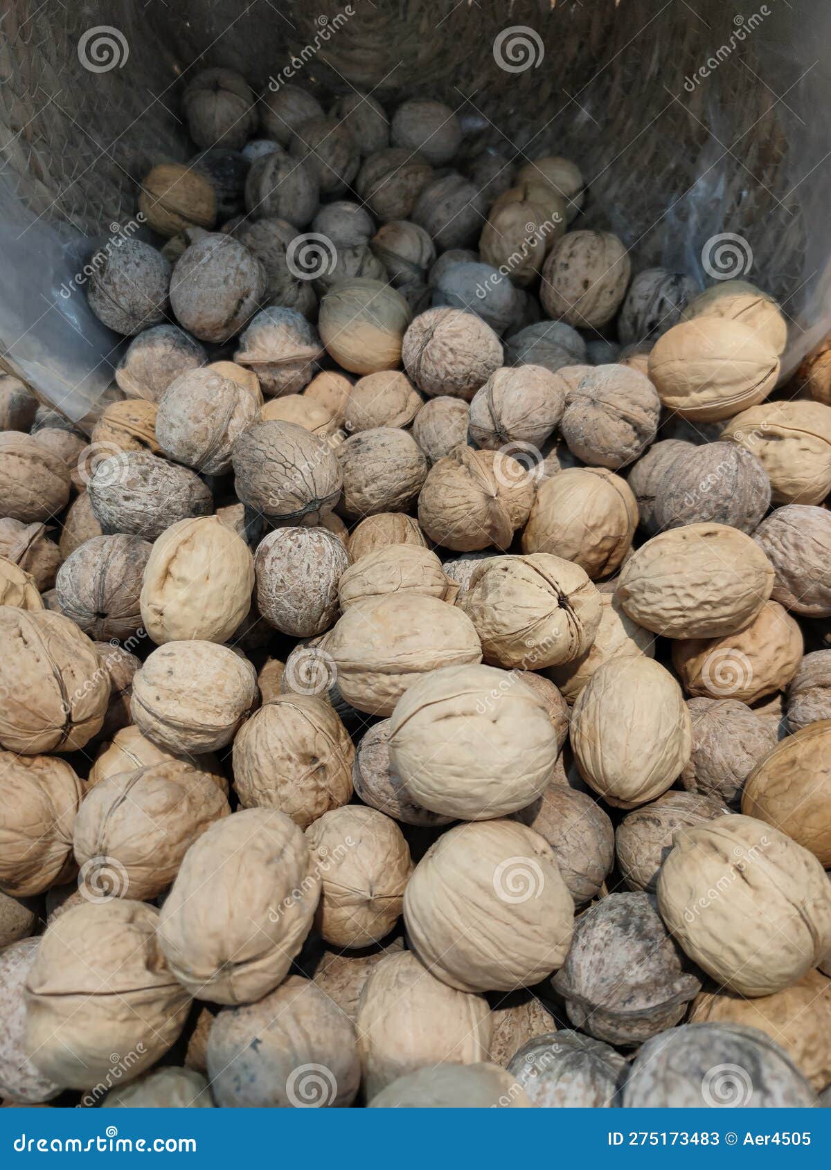 Walnuts Poured into a Basket on the Counter Stock Image Image of