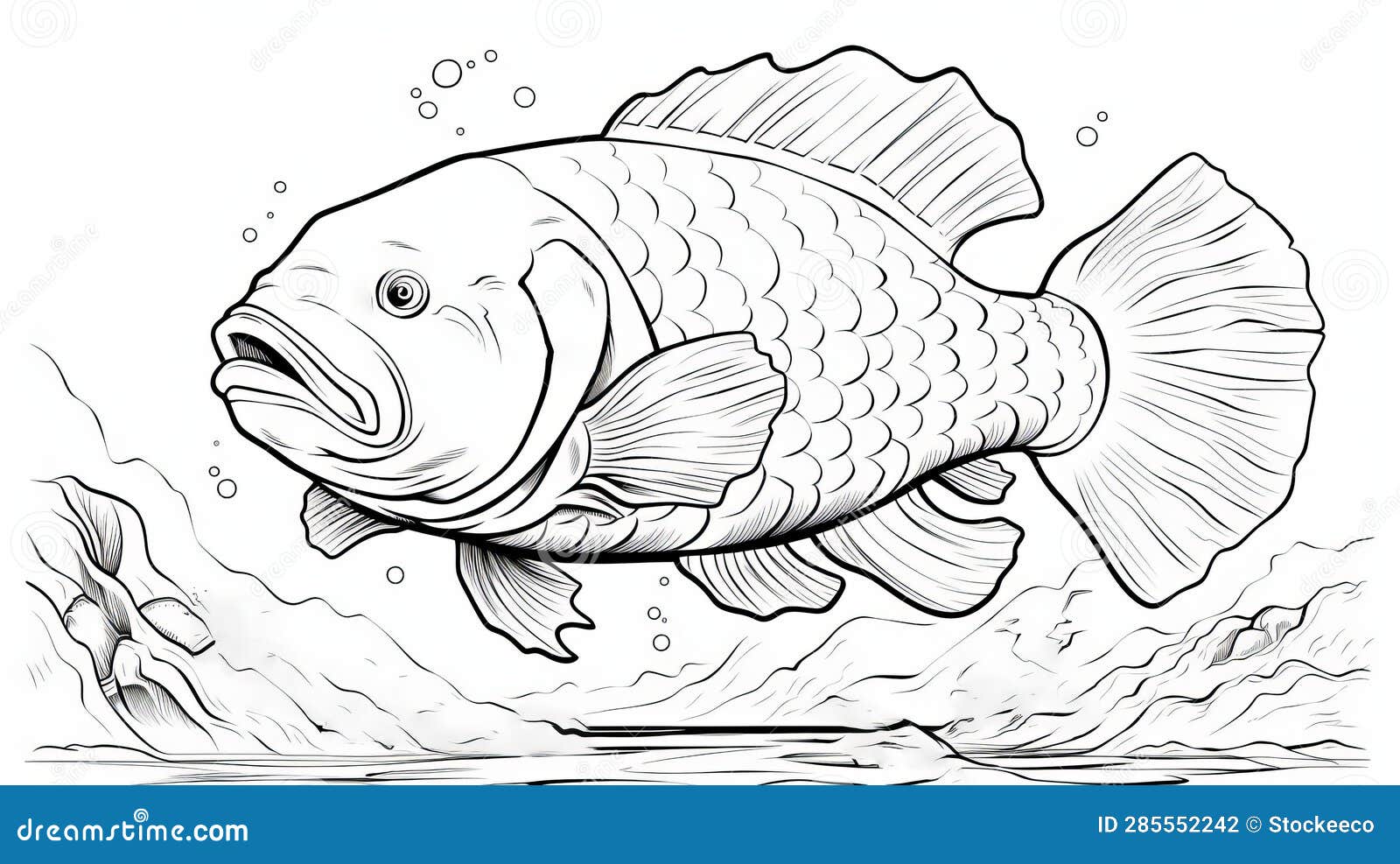 walrus coloring book page with goldfish