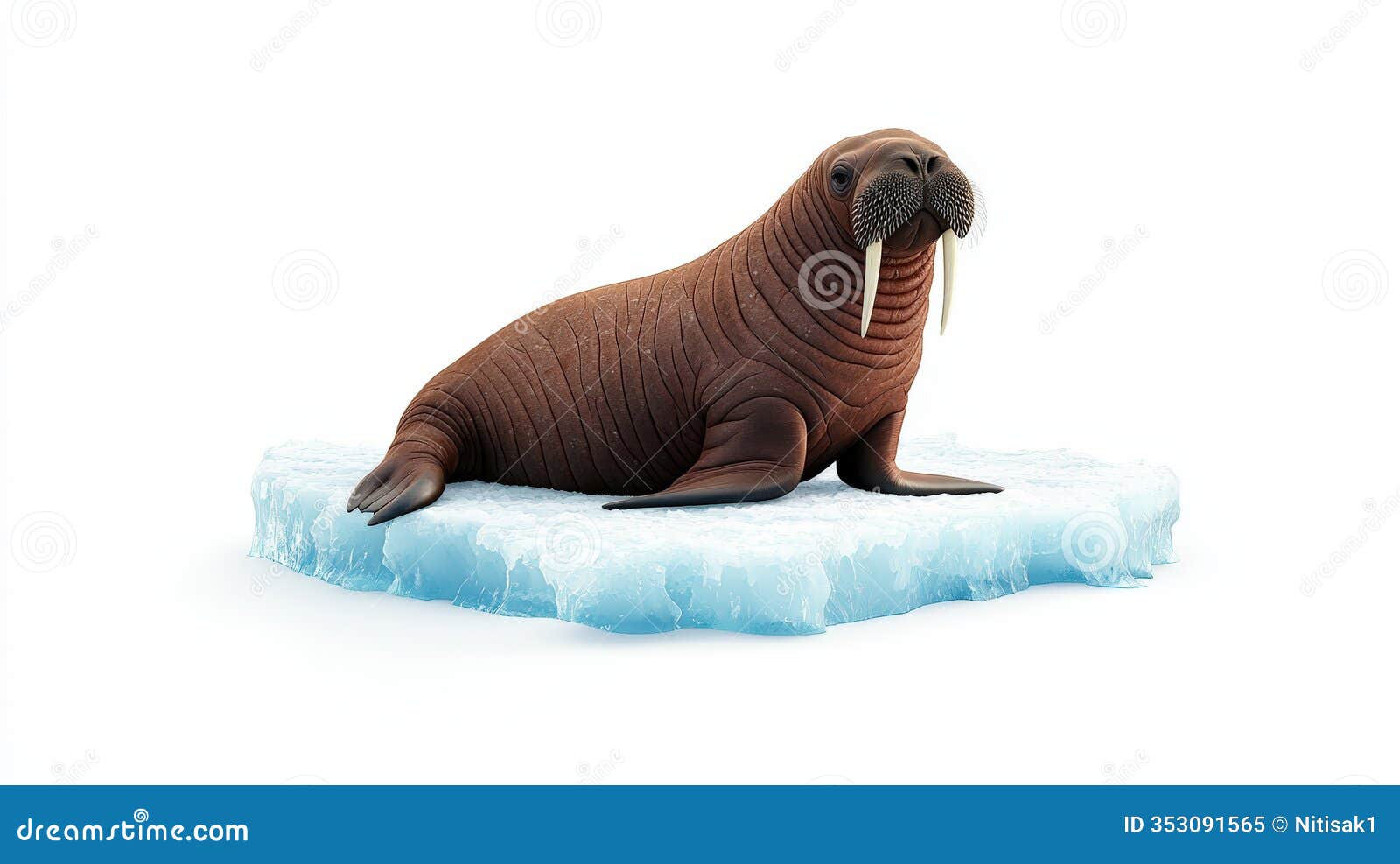 walrus on ice white  background