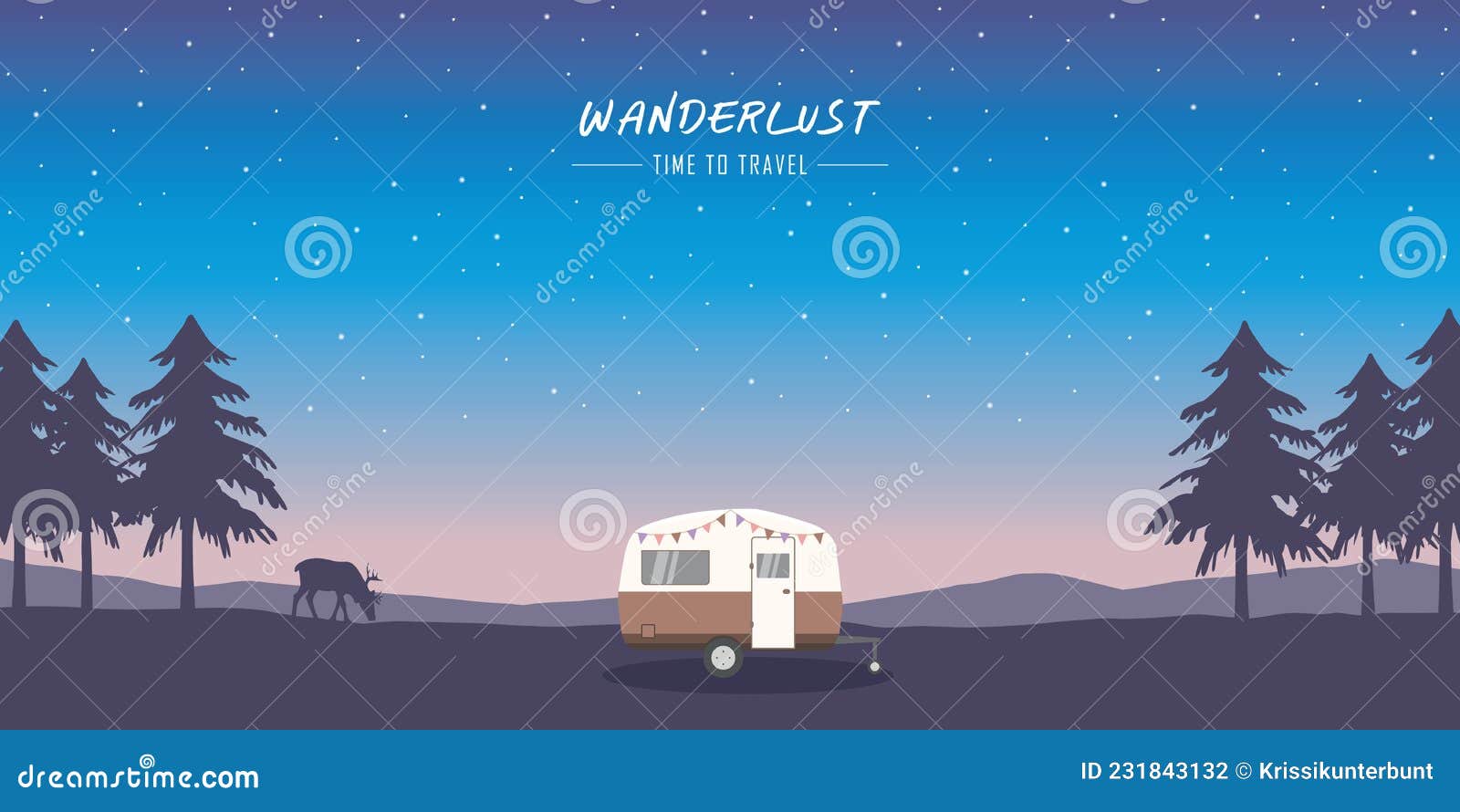 Wanderlust Camping Adventure in the Wilderness with Camper and Deer