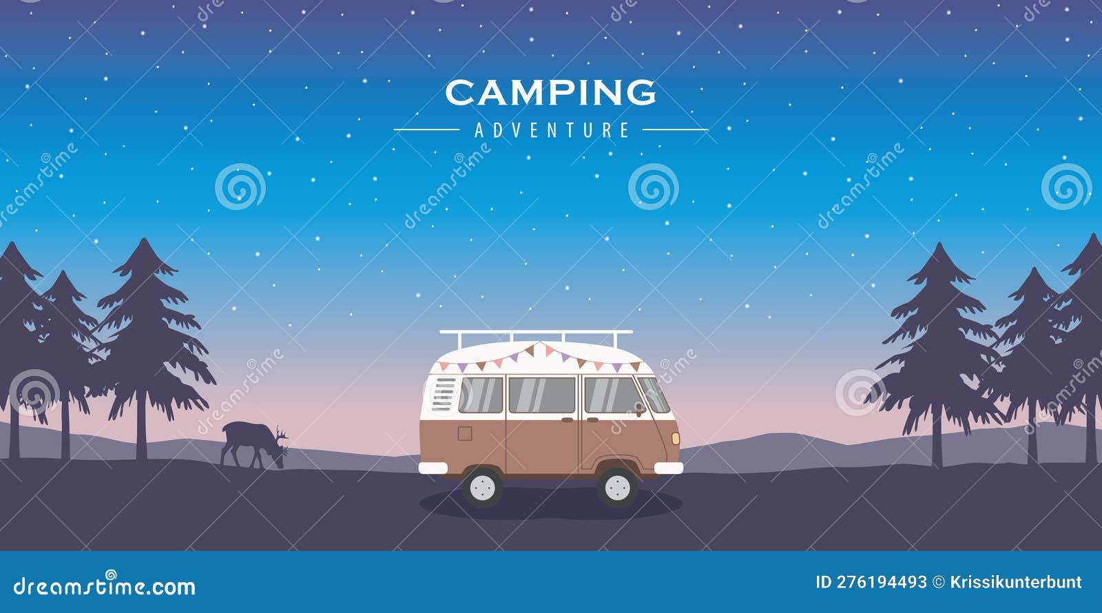 Wanderlust Camping Adventure in the Wilderness with Camper Van and Deer