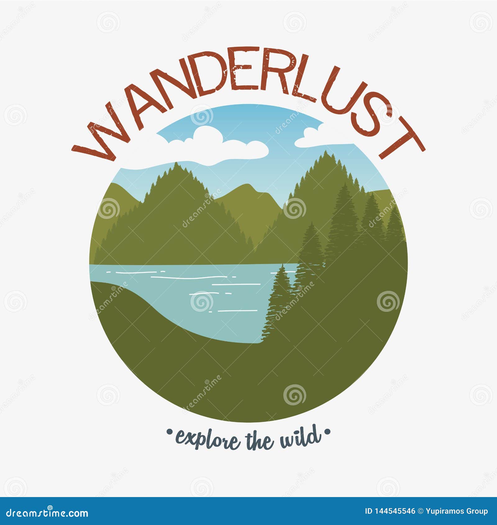 Wanderlust Label with Landscape and Forest Scene Stock Vector