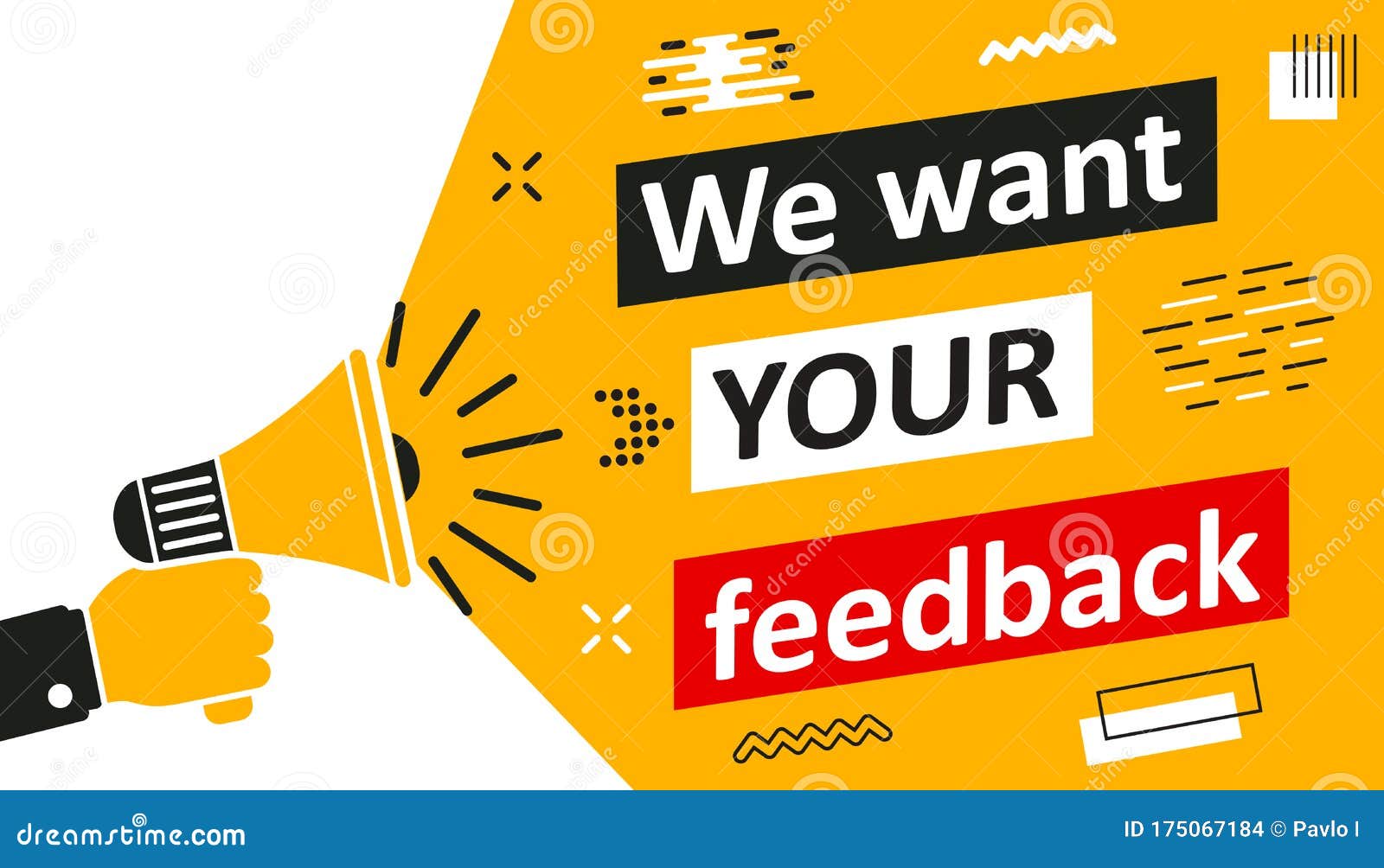 we want your feedback, promotion with loudspeaker, advertising marketing concept, customer feedbacks survey opinion service