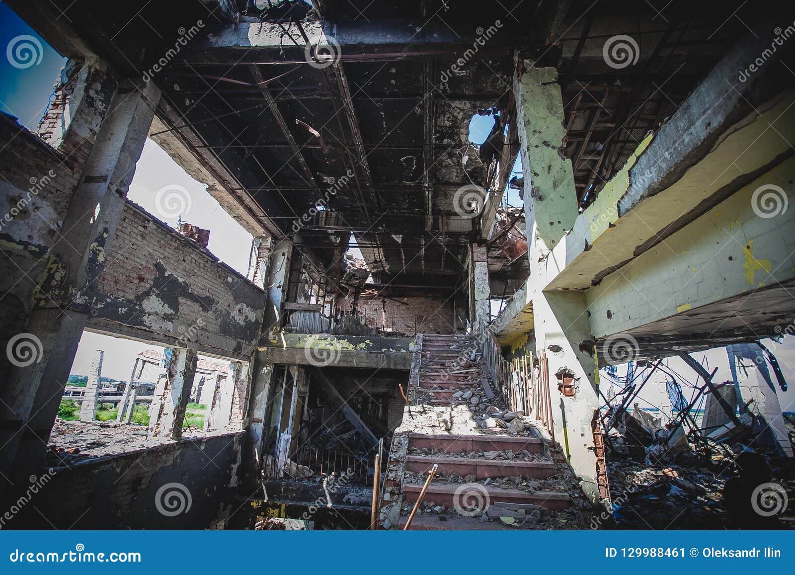 war, airport ruins in donbass, interiior