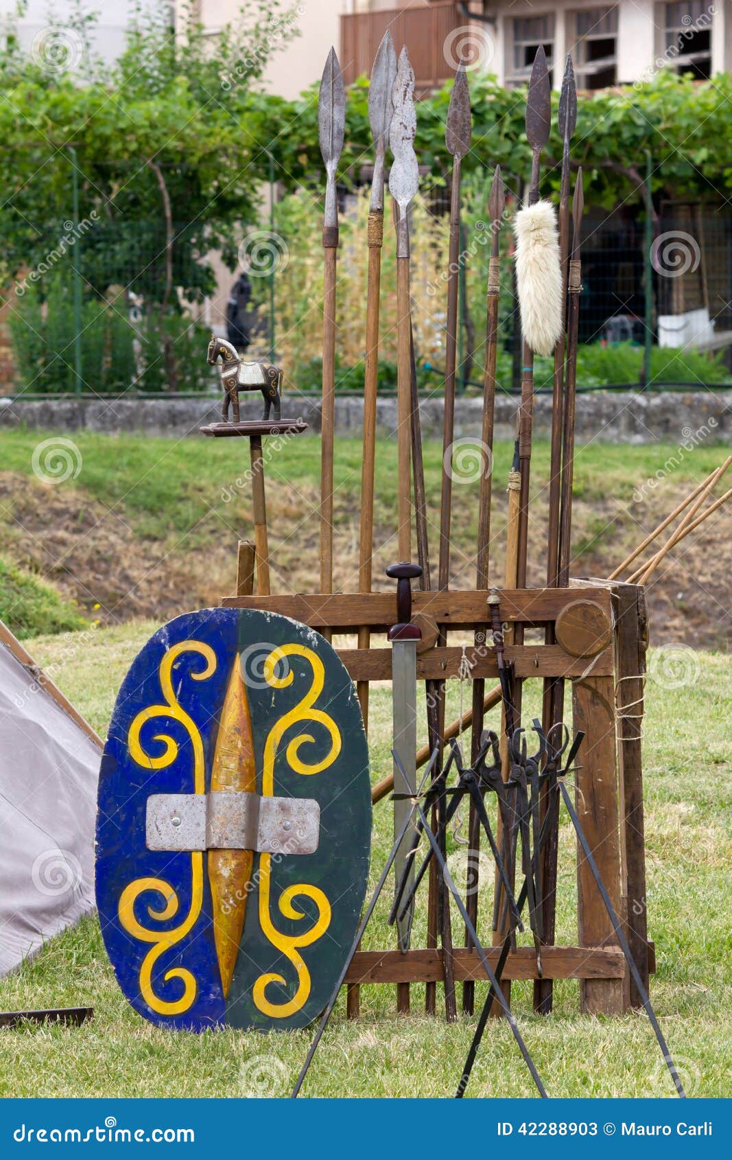 War Equipment in an Ancient Celtic Encampment Stock Image Image of