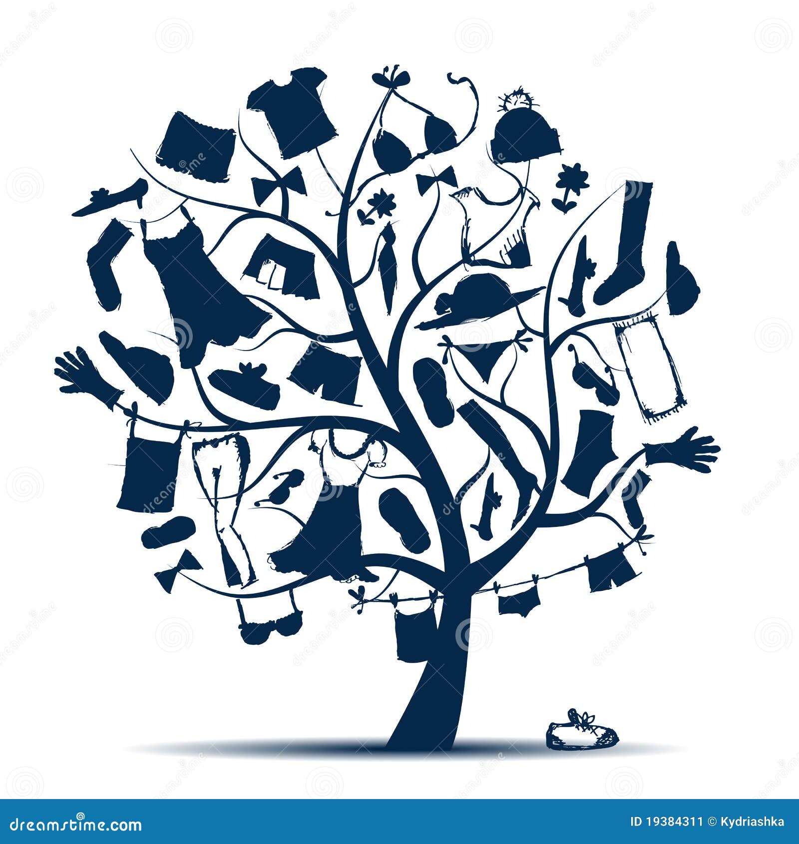 Wardrobe, Clothes on Tree for Your Design Stock Vector Illustration
