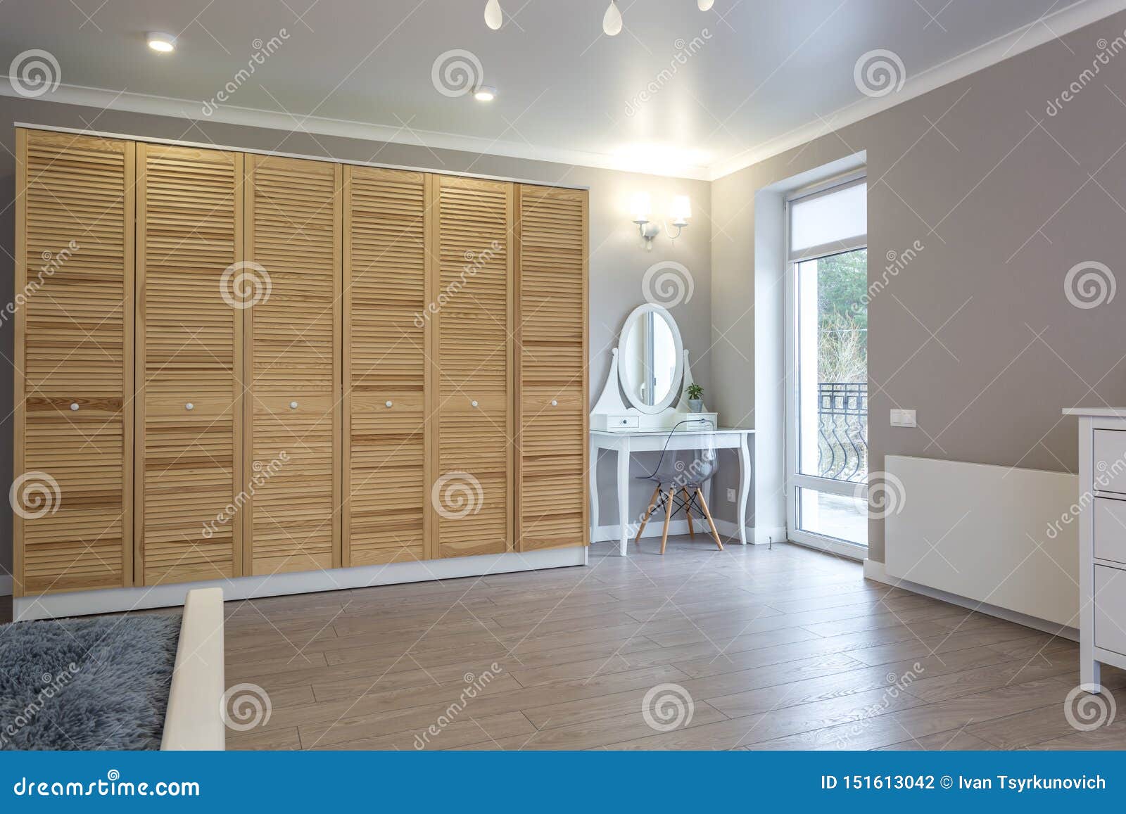 Wardrobe Made Of Thin Wooden Planks In Apartment Room Ecological