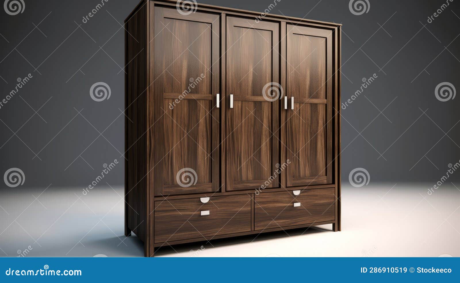 modern dark brown wardrobe with 3 doors and 5 drawers