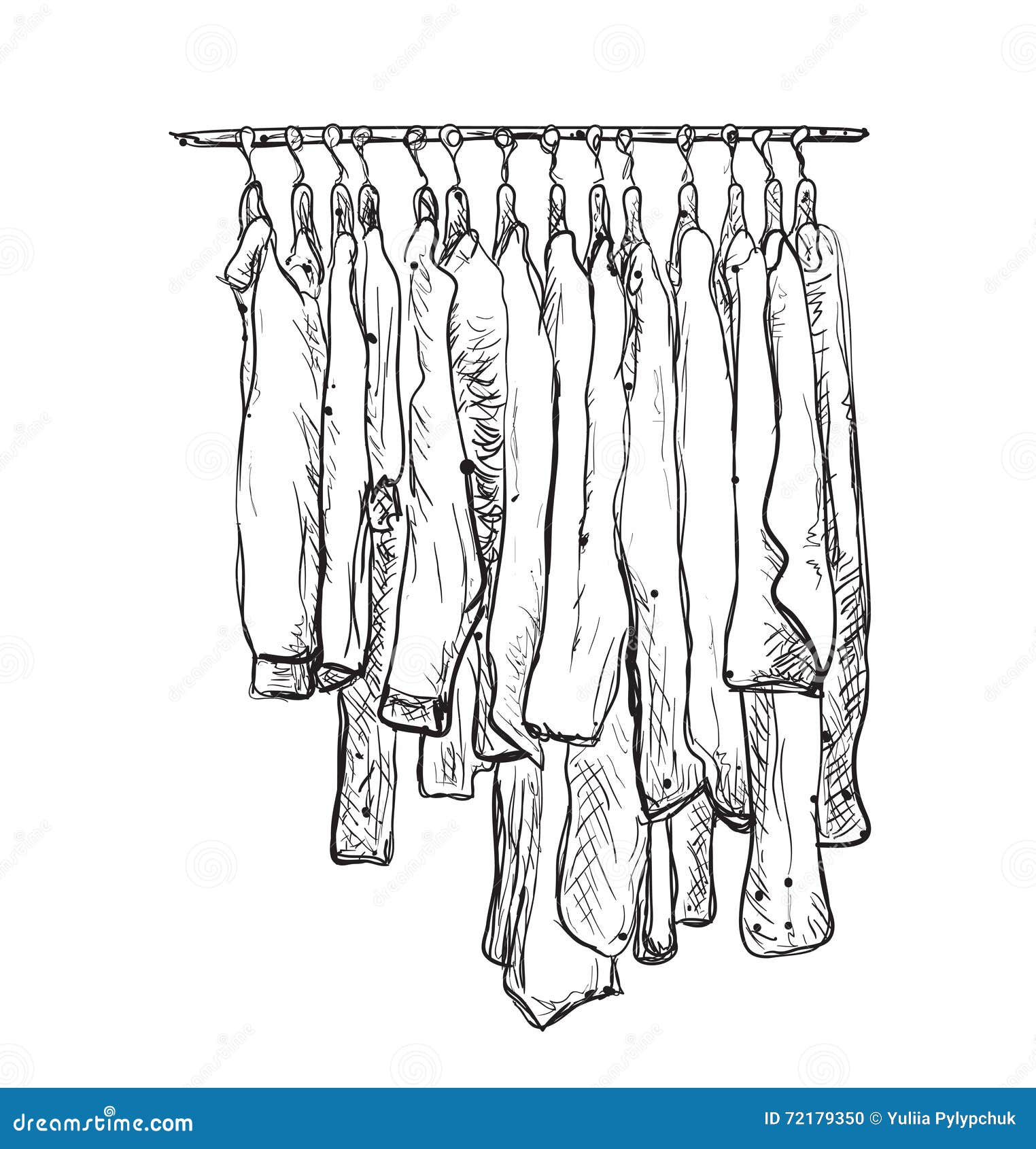 Wardrobe Sketch. Clothes on the Hangers Stock Vector Illustration of