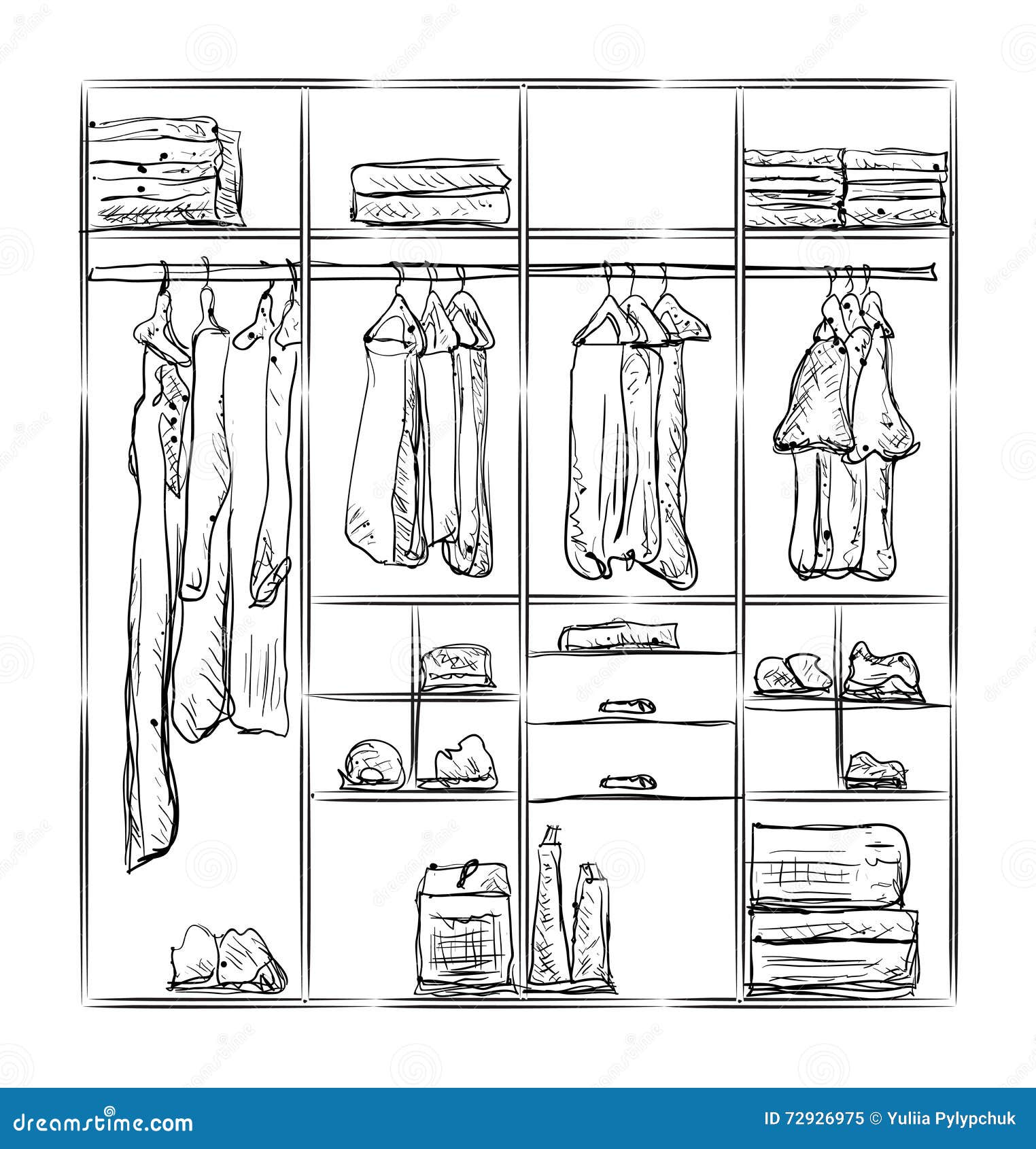 Wardrobe Sketch. Room Interior with Clothes Stock Vector - Illustration ...