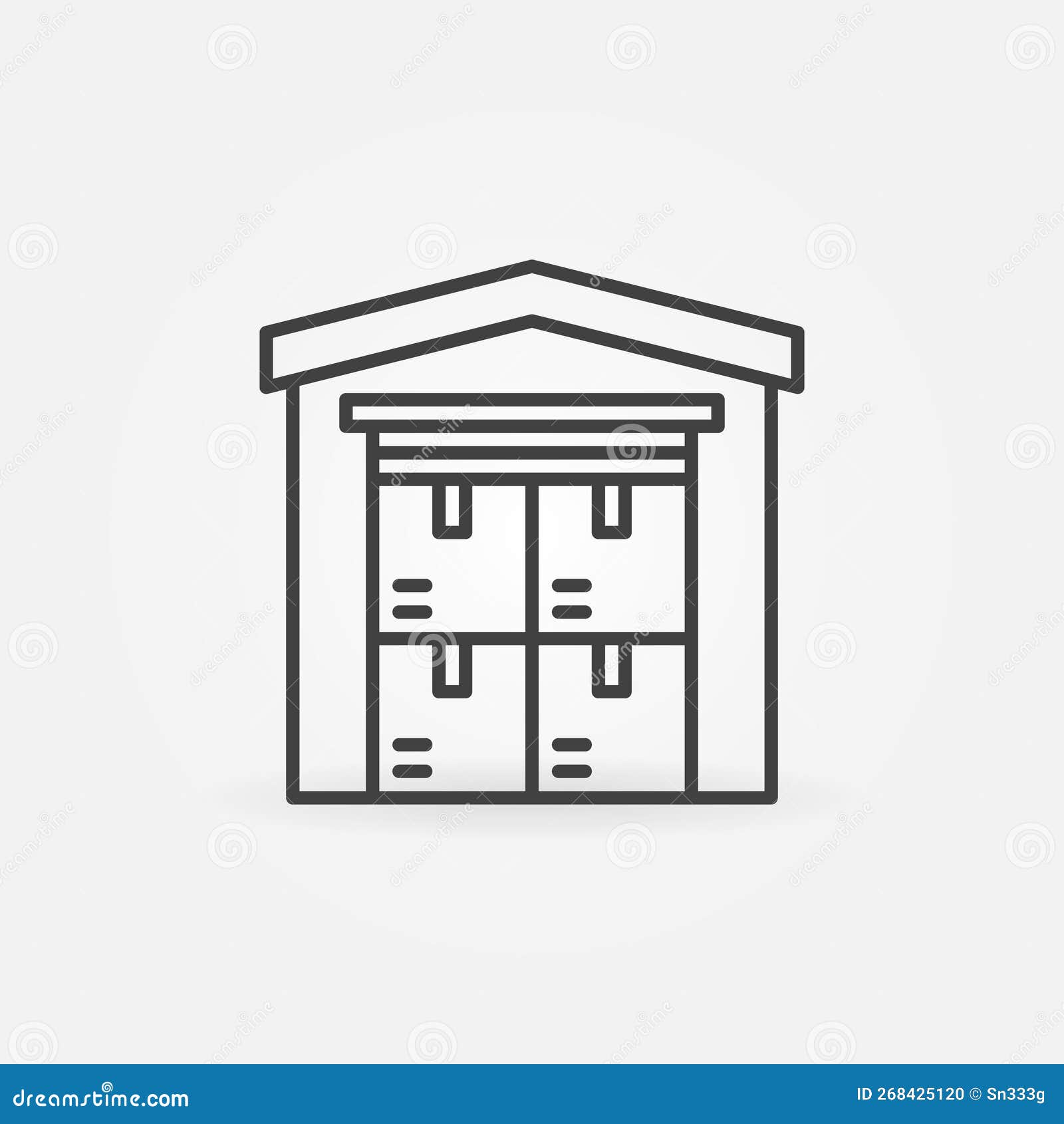 Warehouse with Boxes Vector Concept Line Icon or Sign Stock Vector