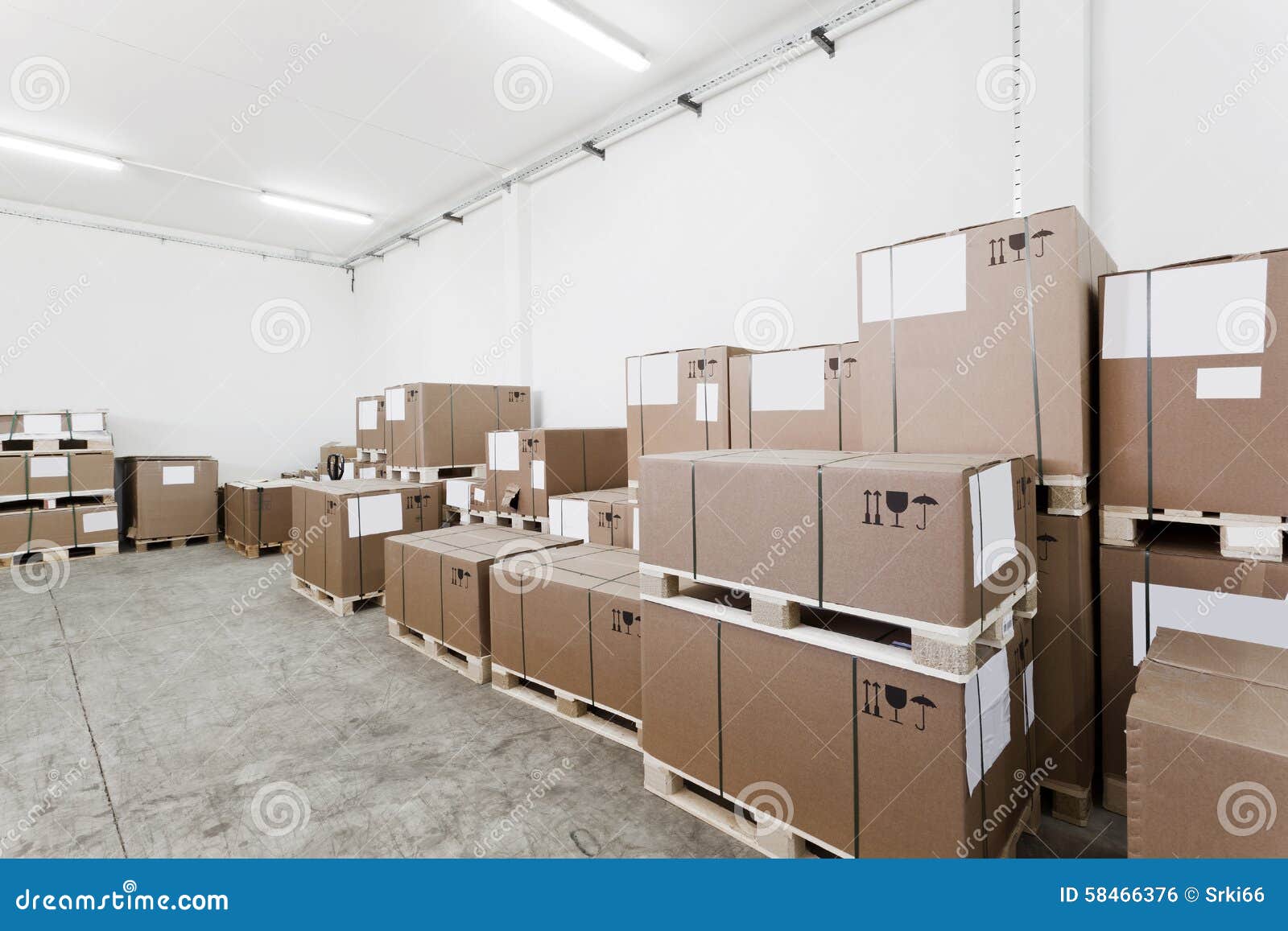 Warehouse with Cardboard Boxes Stock Photo Image of rack, stack 58466376