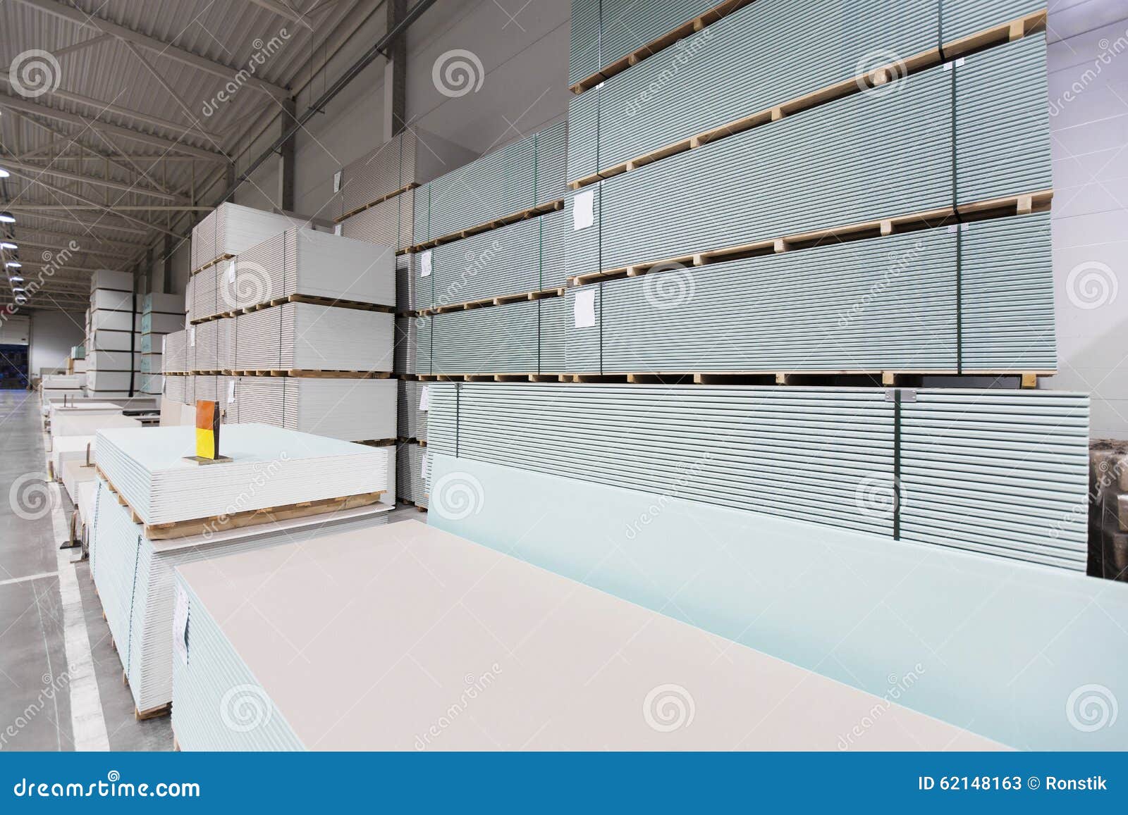 warehouse with construction plasterboard