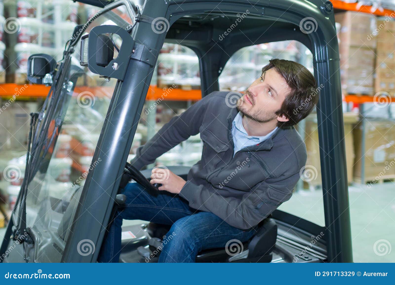Warehouse Forklift Operator at Work Stock Image - Image of deposit