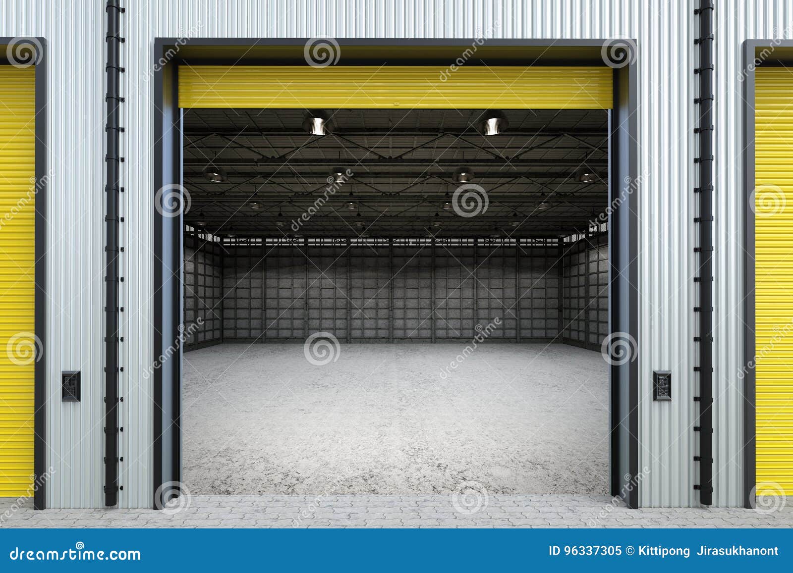 Warehouse Interior With Shutter Doors Stock Illustration