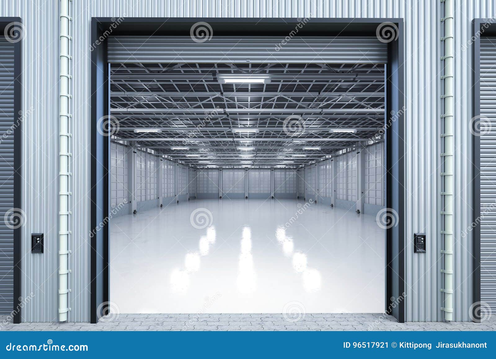 Warehouse Interior With Shutter Doors Stock Illustration