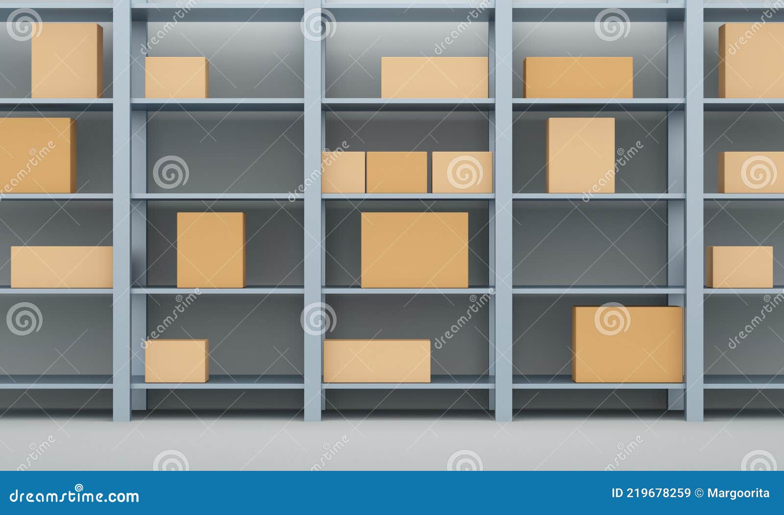 Warehouse Interior with Storage Shelves. 3d Rendering Stock