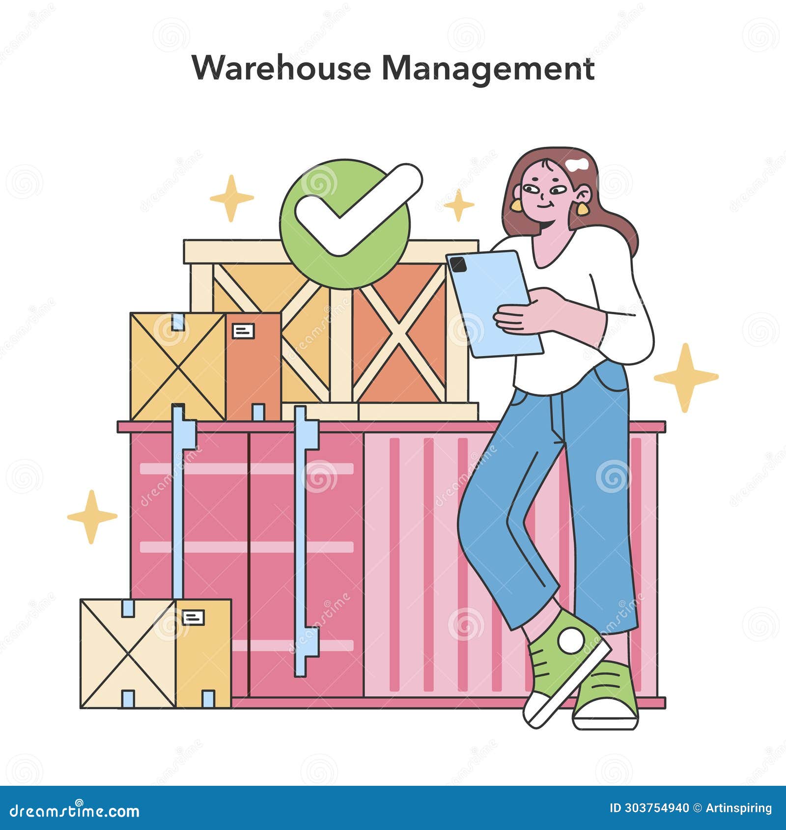 Warehouse Management Concept. Flat Vector Illustration. Stock
