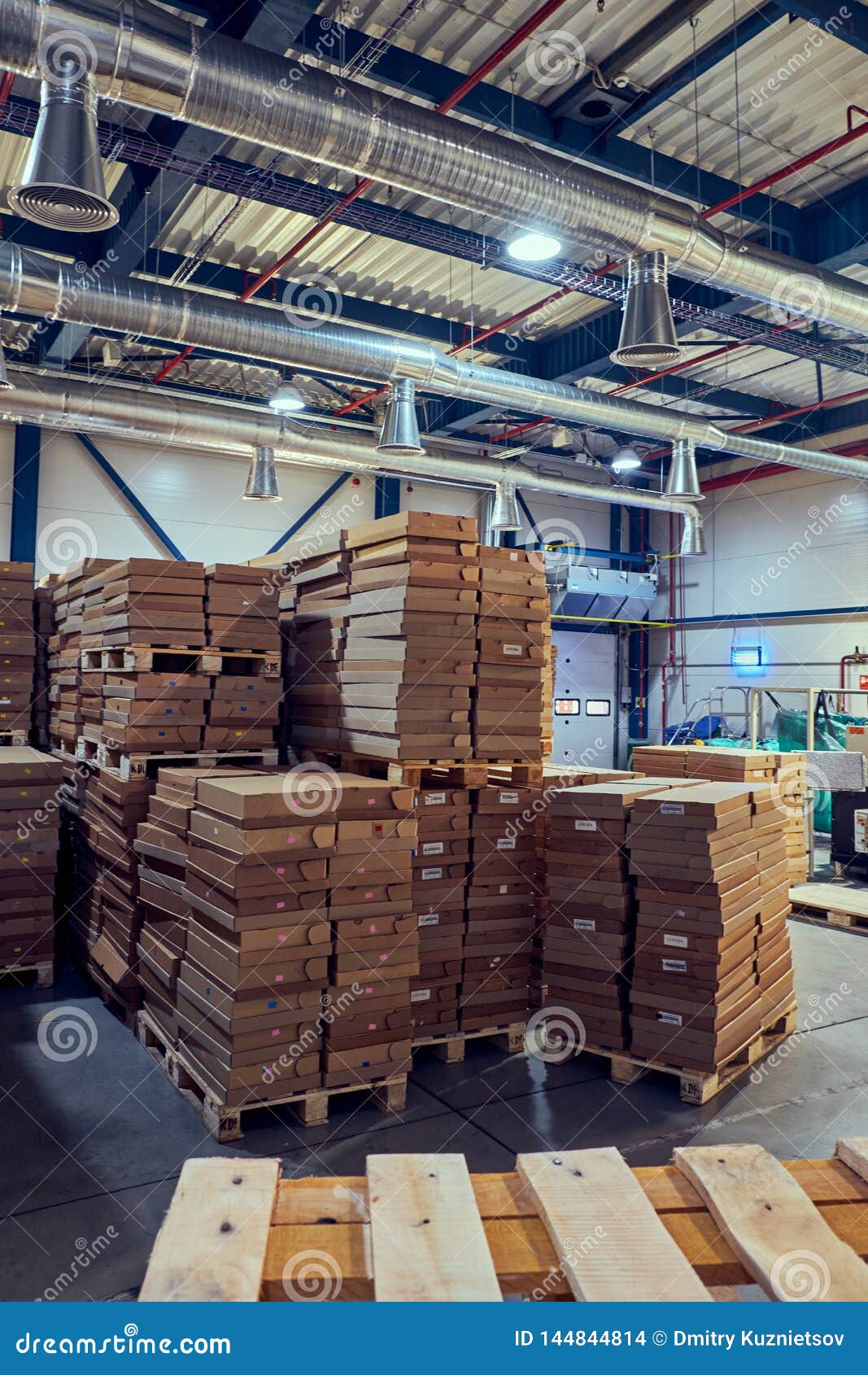 Warehouse with Modern Ventilation System Full of Raw Material Stock