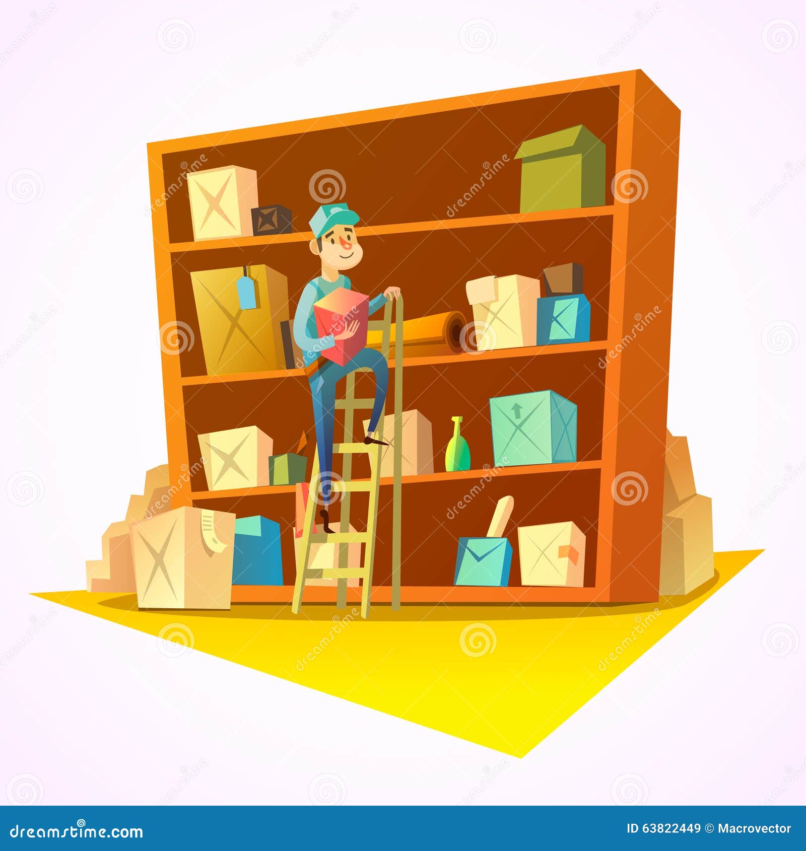 Warehouse retro cartoon stock vector. Illustration of package 63822449
