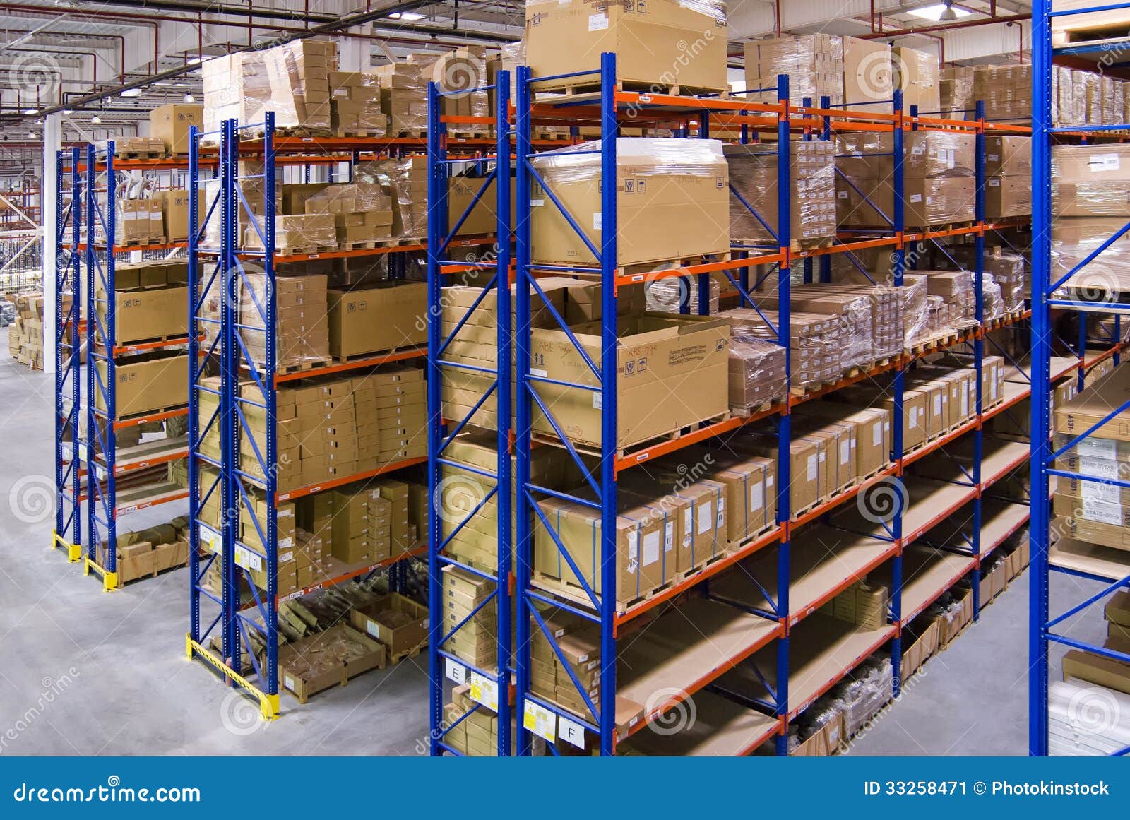 Warehouse with Shelves and Boxes Stock Image Image of metal, system